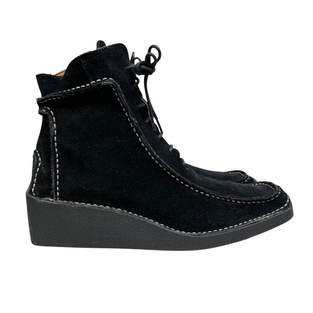 Gino Rossi Womens Wedge Ankle Boots Black Suede Moc Style Lace Up Size EUR‎ 37